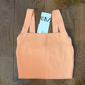 Zara Women's Peach Ribbed Crop Top